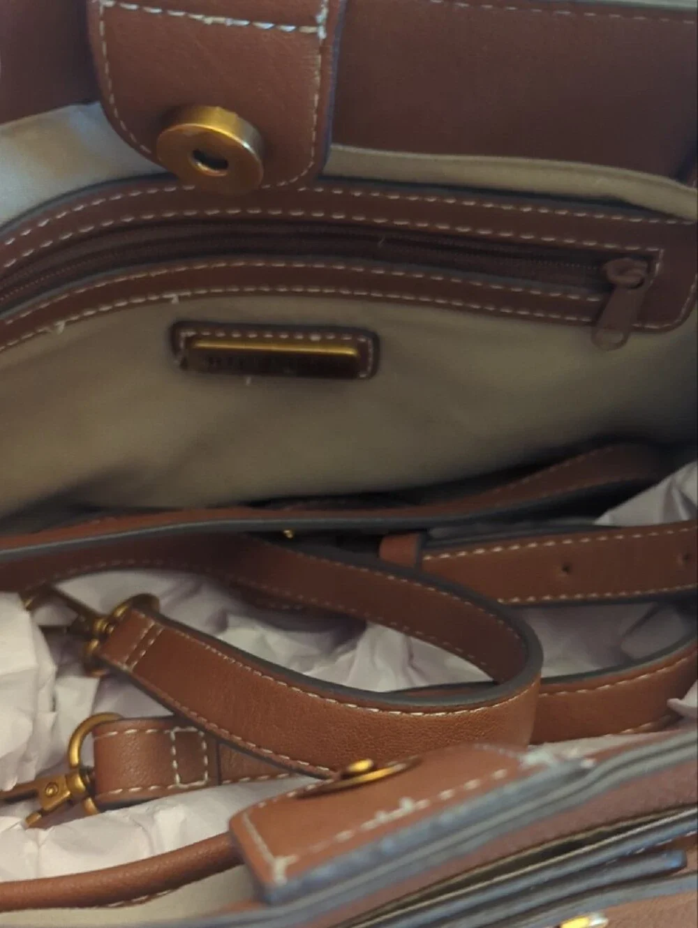 Rosetti Tan/Brown Satchel with Gold Accents